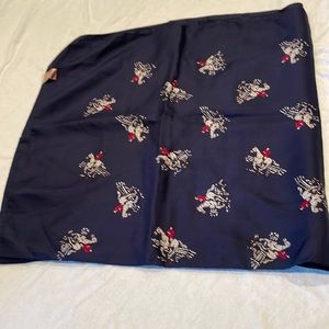 Vintage silk scarf. 34” square.  Navy with equestrian theme.